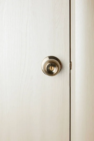 Clean White Wooden Door Metal Handle Disinfection — Stock Photo, Image