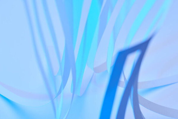 close up view of paper stripes on neon blue background