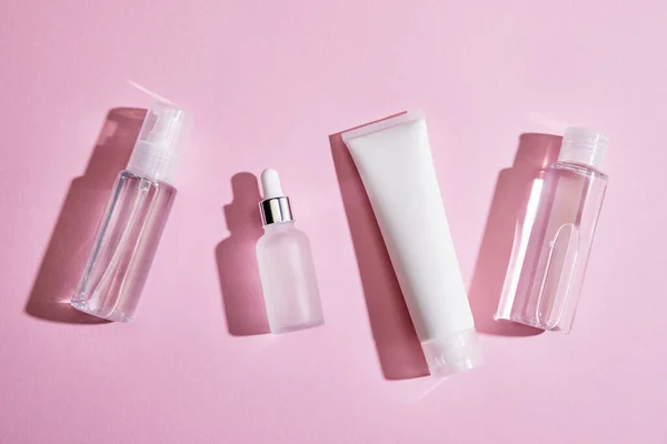 Top View Skincare Set Pink Background — Stock Photo, Image