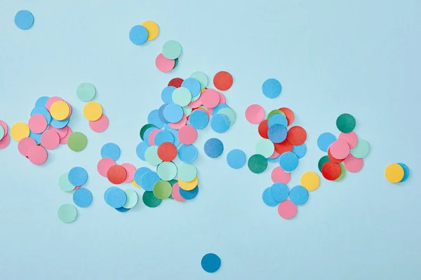 Top View Colorful Confetti Blue Background — Stock Photo, Image