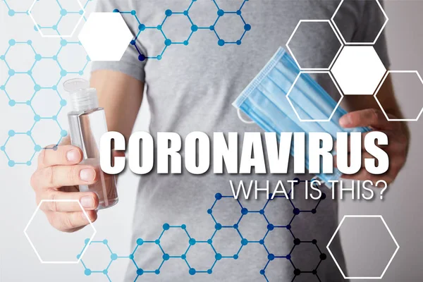 코로나 바이러스 의료용마스크에 소독제를 사람의 — 스톡 사진
