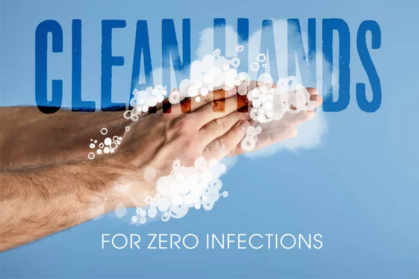 Cropped View Man Washing Hands Isolated Blue Clean Hands Zero — Stock Photo, Image