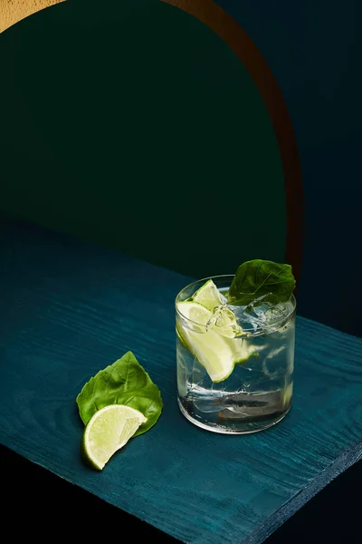 High Angle View Old Fashioned Glass Fresh Drink Mint Leaf — Stock Photo, Image