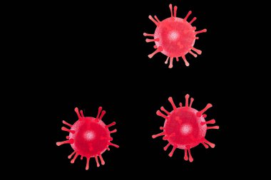 Siyah üzerine izole edilmiş kırmızı virüsün üst görünümü 