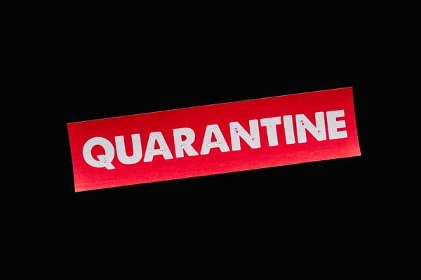 Bovenaanzicht Van Papier Met Rode Quarantaine Letters Geïsoleerd Zwart — Stockfoto