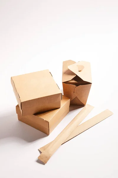 Carton Boxes Chinese Food Chopsticks Packaging White — Stock Photo, Image