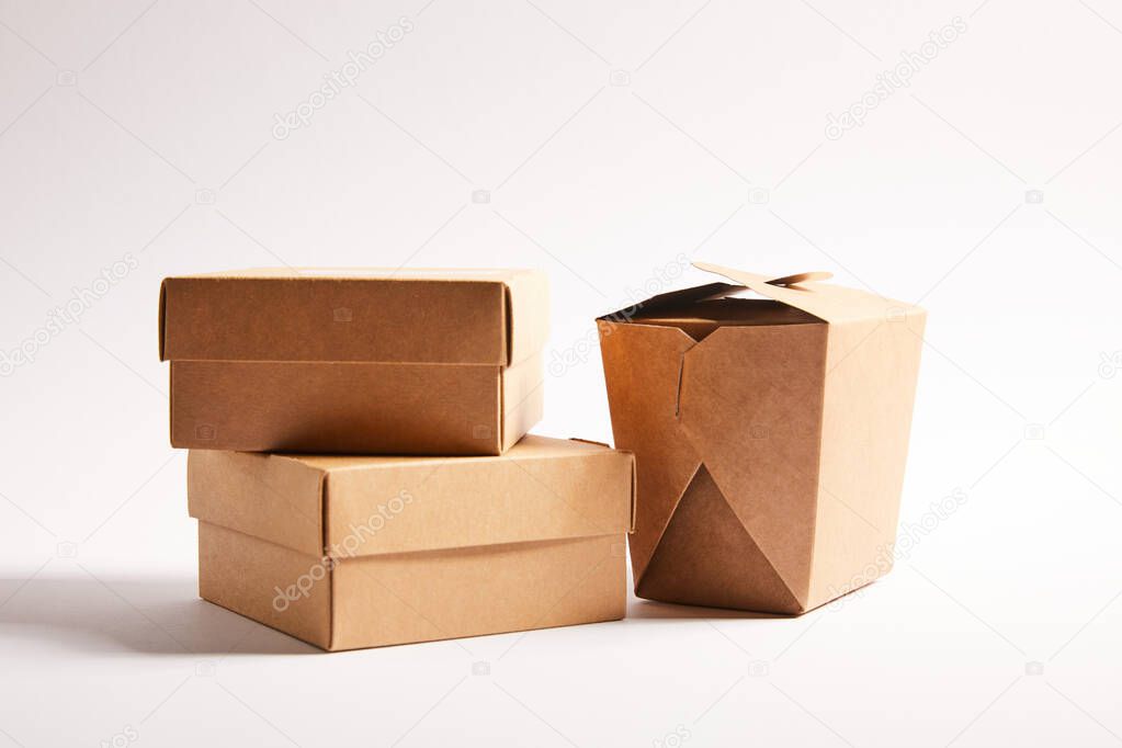 carton boxes with chinese food on white 