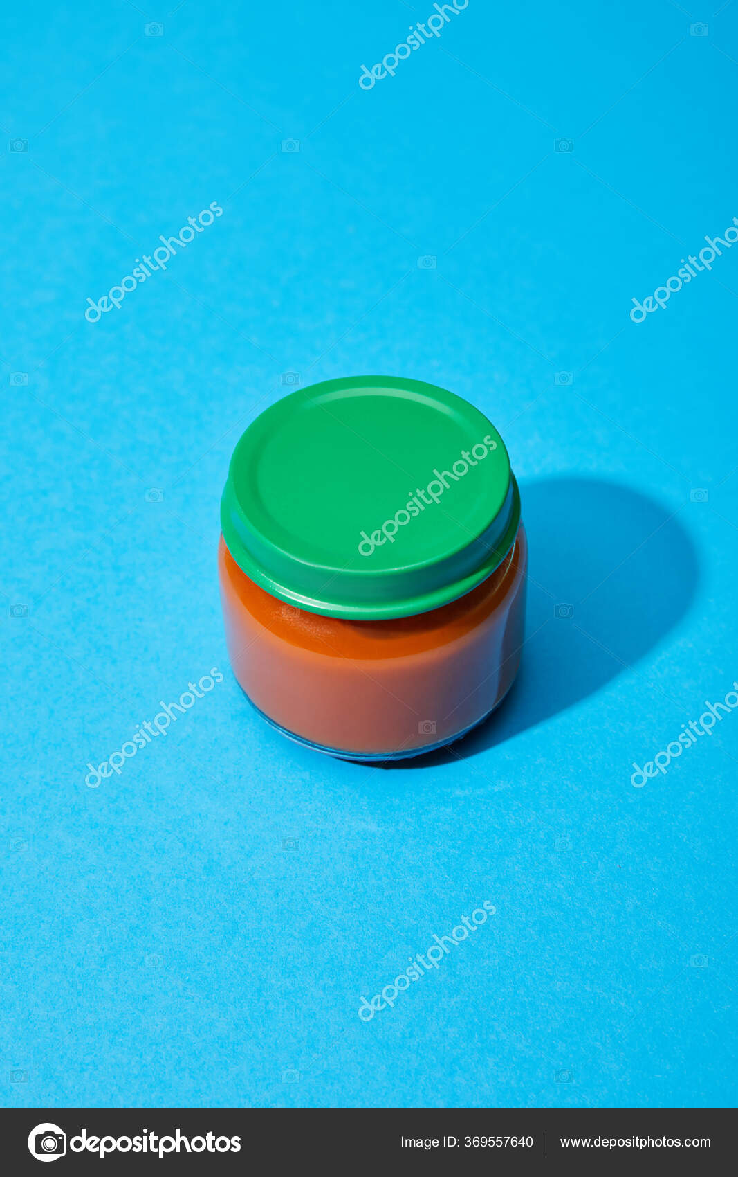 Fresh Tomato Puree Glass Jar Blue Colorful Background ⬇ Stock Photo