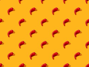 red spicy chili peppers on orange colorful background, seamless pattern clipart