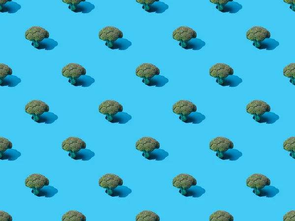 Fresh Green Broccoli Blue Background Seamless Pattern — Stock Photo, Image