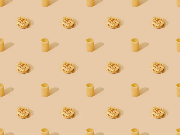 Frische Pasta Auf Beigem Hintergrund Nahtloses Muster — Stockfoto