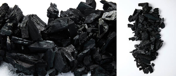 collage of black coals on white background
