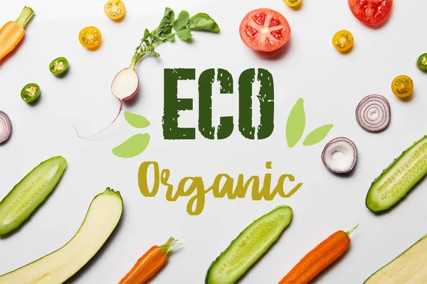 Top View Fresh Sliced Vegetables White Background Eco Organic Illustration — Stock Photo, Image