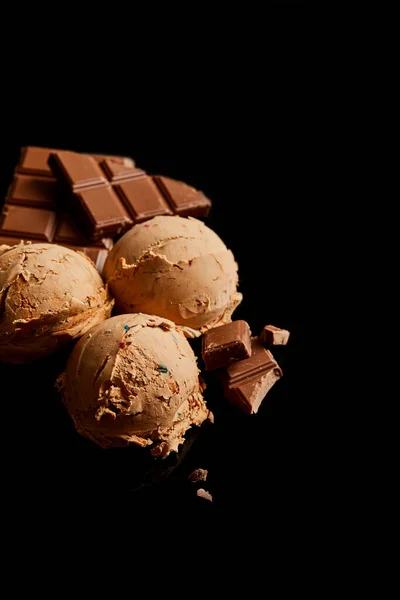 Fresh Delicious Chocolate Ice Cream Isolated Black — Stock Photo, Image