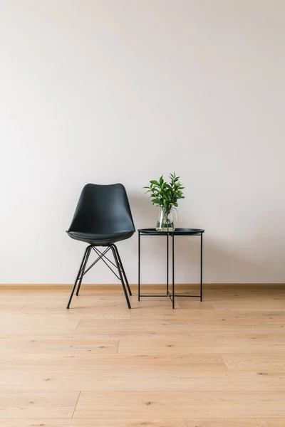 Black Coffee Table Green Plant Modern Chair — Stock Photo, Image