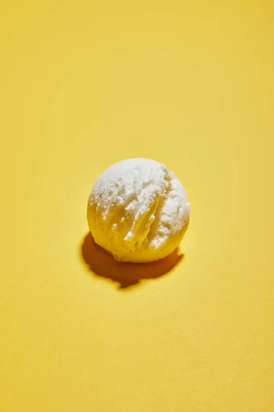 Fresh Tasty Ice Cream Ball Yellow Background — Stock Photo, Image