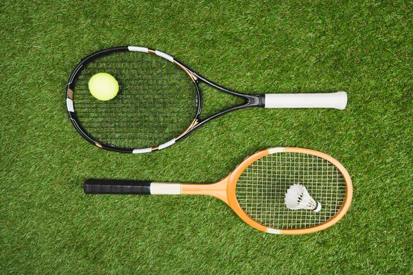 Tennis and badminton equipment — Stock Photo