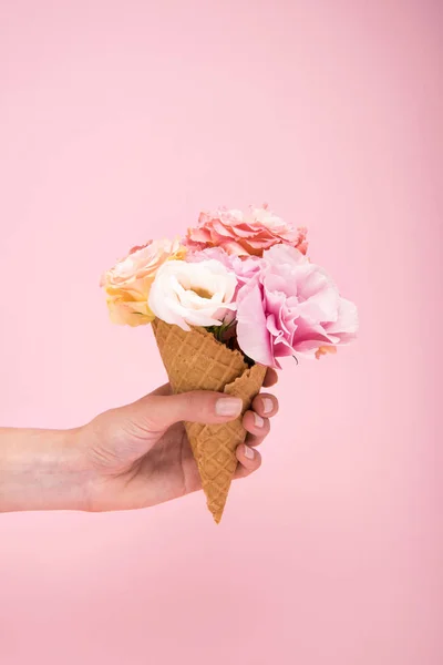 Flowers in waffle cone — Stock Photo