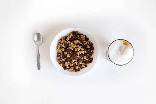 Glas Kaffee und Cornflakes — Stockfoto