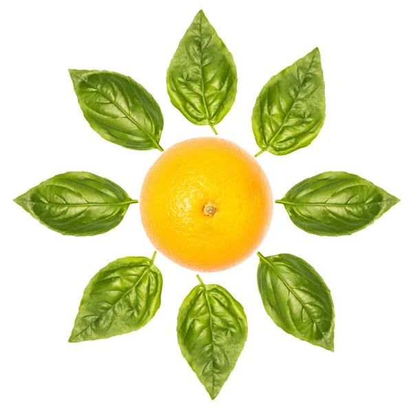 Frower made of orange and basil leaves — Stock Photo