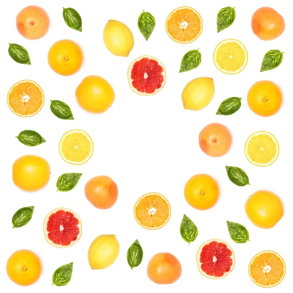 Citrus fruits and basil leaves — Stock Photo