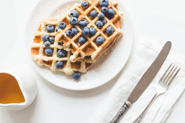 Tasty waffles with blueberries — Stock Photo