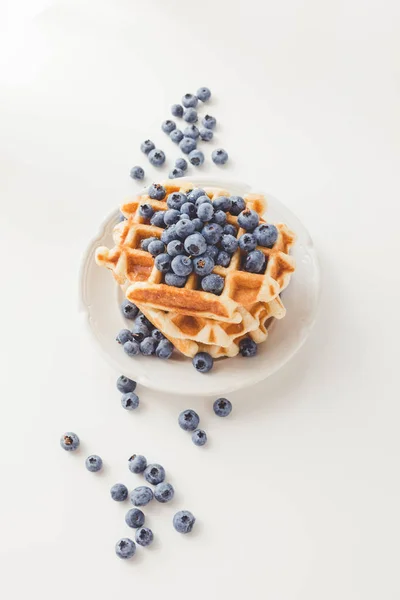 Tasty waffles with blueberries — Stock Photo