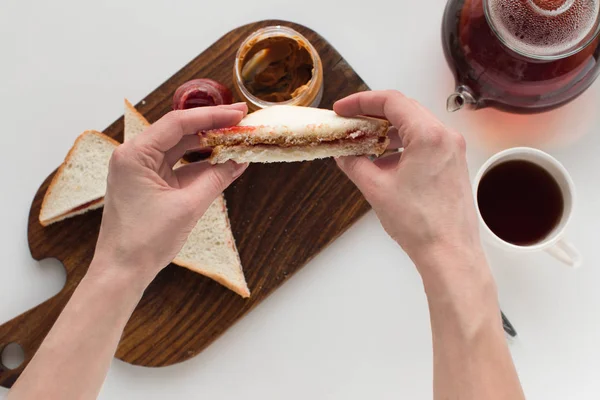 Toasts with jam and peanut butter — Stock Photo