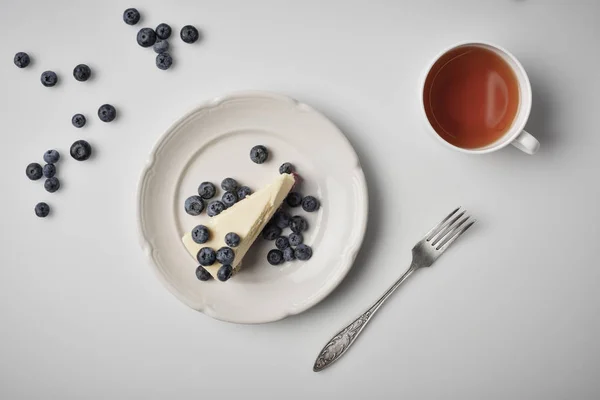 Rebanada de pastel de queso con arándanos - foto de stock