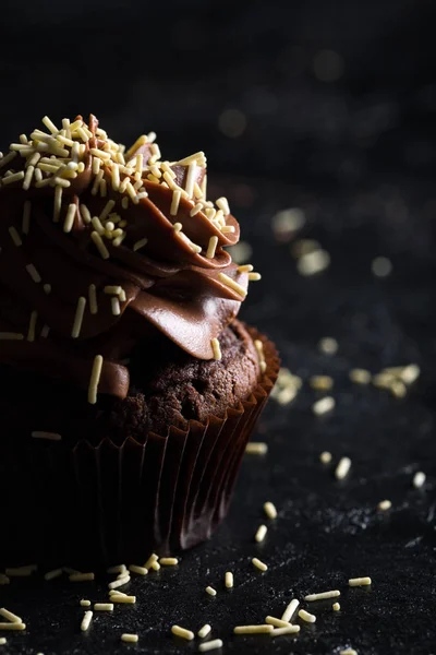 Cupcake de chocolate com cobertura — Fotografia de Stock