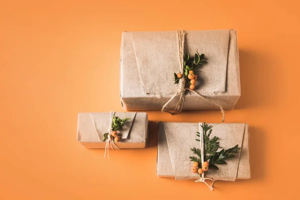 Three christmas gift boxes — Stock Photo