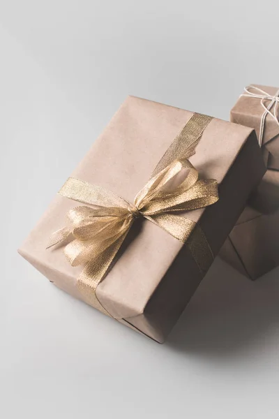 Christmas presents in craft paper — Stock Photo