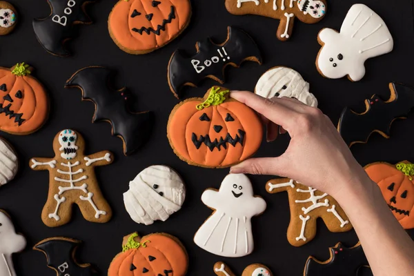 Various decorative halloween cookies — Stock Photo