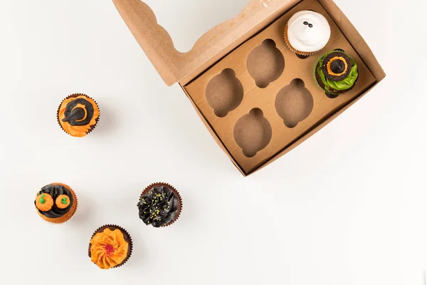 Halloween cupcakes in box — Stock Photo