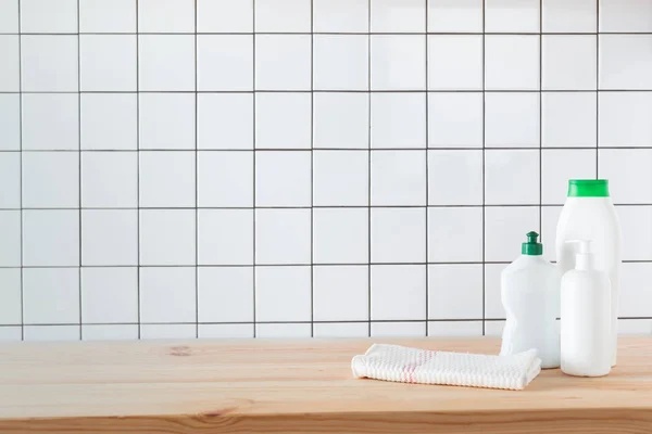 Cleaning products on tabletop — Stock Photo