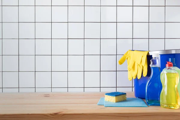 Cleaning products and bucket — Stock Photo