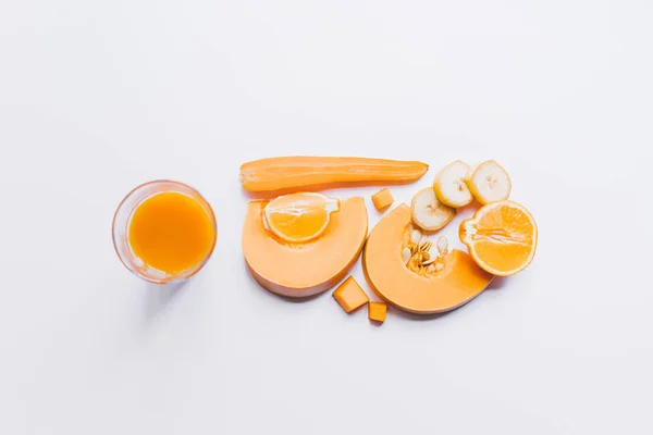 Smoothie in glass and ingredients — Stock Photo