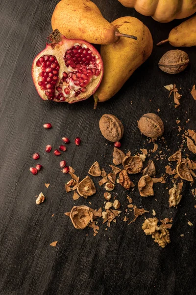 Organic fruits and walnuts — Stock Photo