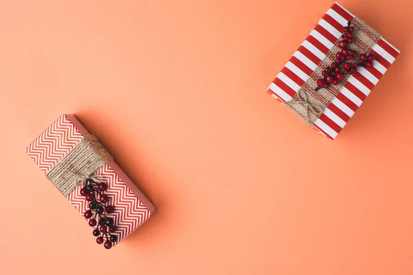 Christms gift boxes with ribbons — Stock Photo