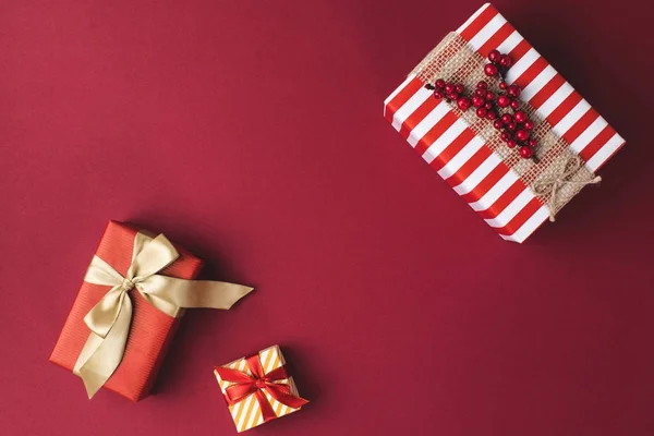 Arranged christmas gift boxes — Stock Photo