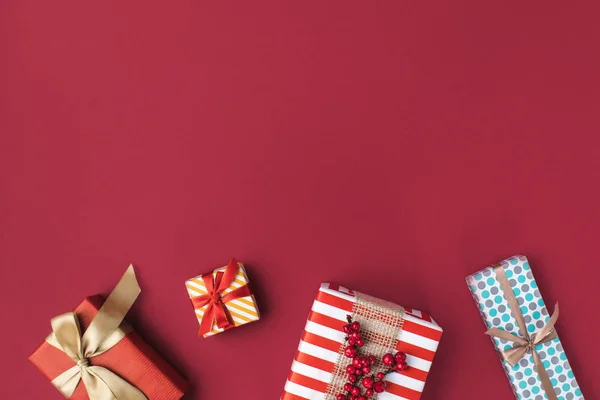 Arranged christmas gift boxes — Stock Photo