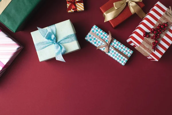 Arranged christmas gift boxes — Stock Photo