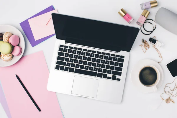 Modern workplace with laptop — Stock Photo