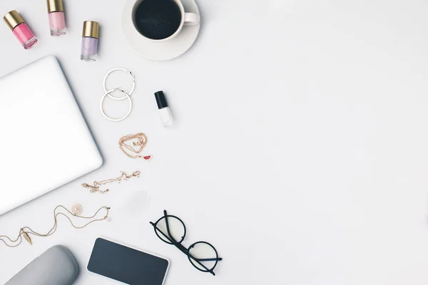 Female workplace supplies — Stock Photo