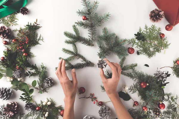 Hand making christmas tree — Stock Photo