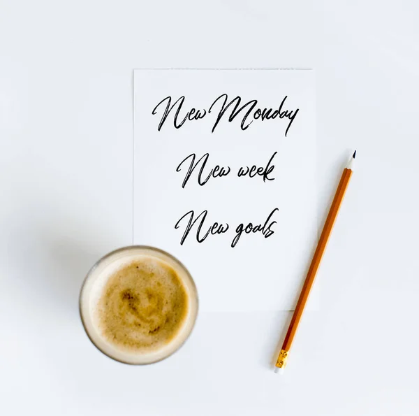 Coffee on paper with pencil — Stock Photo