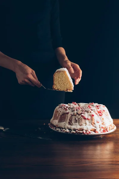 Piece of traditional christmas cake — Stock Photo