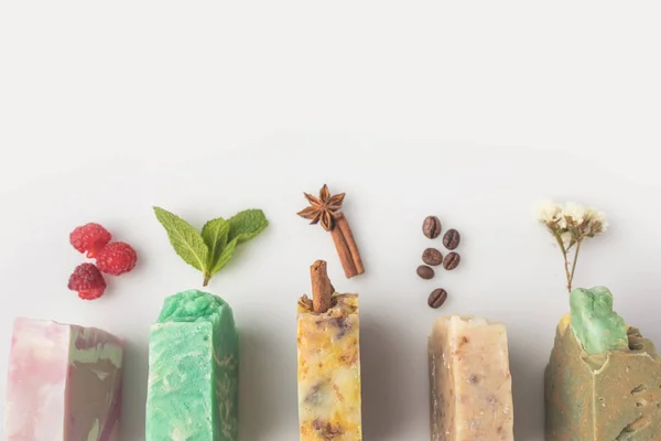 Homemade soap with different ingredient — Stock Photo