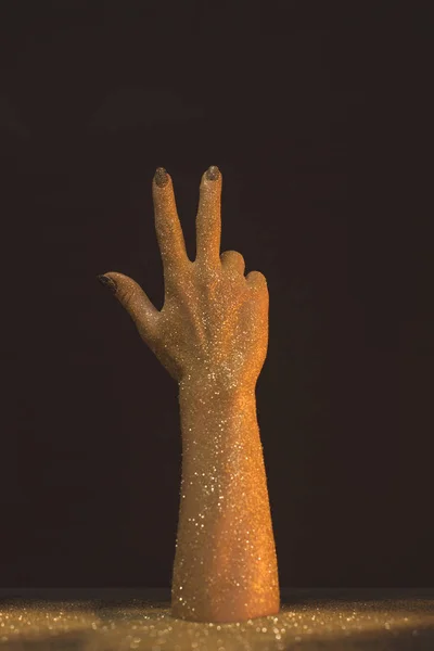 Wax hand showing three fingers — Stock Photo