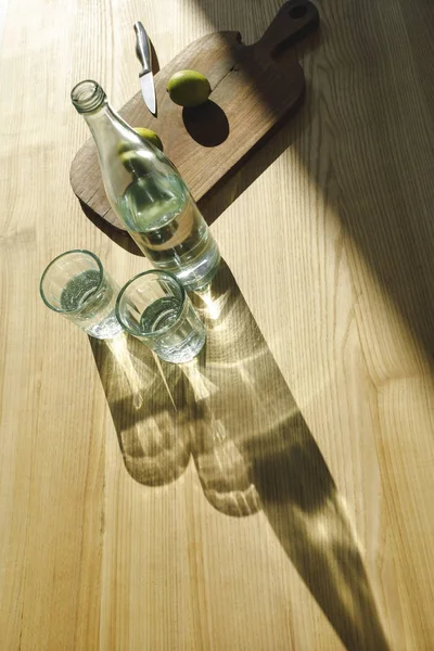 Overhead view of lemonade ingredients on wooden table — Stock Photo